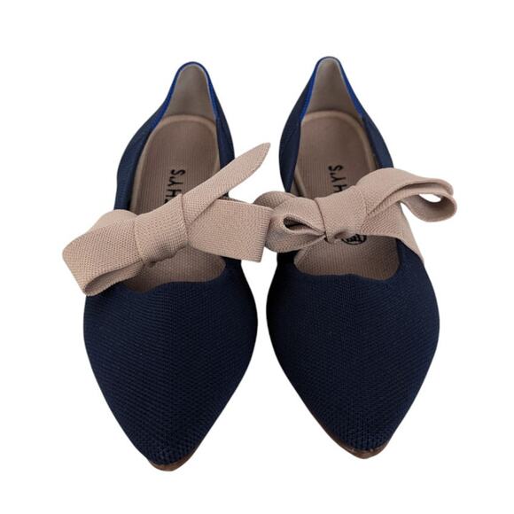 Rothys Sapphire Blue Point Toe Mary Jane Knit Bow Ballet Flats Size 9.5 - Picture 2 of 12